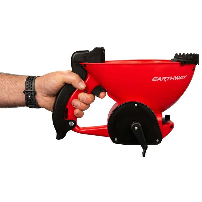 EarthWay 16014 4 lb contractor hand spreader with ergonomic arm and scoop, for spot seeding hard-to-reach areas