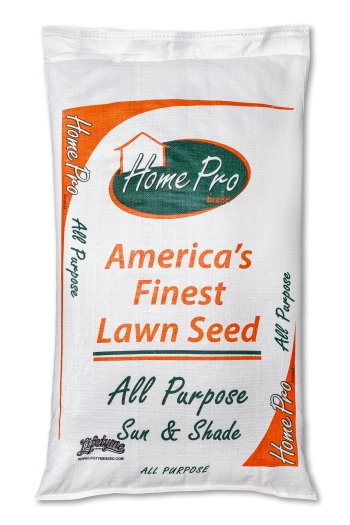 Lifetyme Home Pro All Purpose Sun and Shade grass seed bag, a versatile Fescue, Bluegrass, and Rye blend for full sun to shady residential lawns