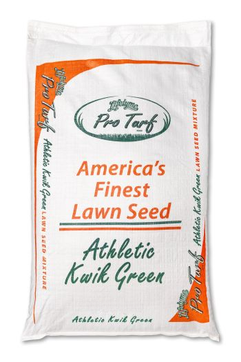 Lifetyme Pro Turf Athletic Kwik Green bag, a fast-germinating Kentucky Bluegrass and Ryegrass blend for sports fields, parks, and high-traffic turf