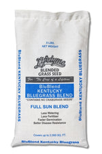 Lifetyme BluBlend Kentucky Bluegrass Blend, a multi-cultivar full sun grass seed with superior drought resistance and up to 50% less watering