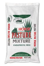 Lifetyme Farm Pro Horse Pasture Mixture bag, an endophyte-free grass seed blend for safe horse grazing with palatability and durability in full sun