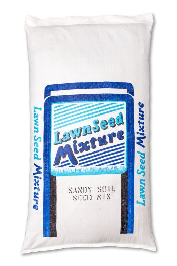 Lifetyme Sandy Soil Seed Mix bag, a drought-tolerant grass seed for sandy loam soils, lakeside properties, and fast germination in dry conditions