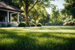 Lush shaded residential lawn under mature trees showcasing the ideal results of Lifetyme Pro Turf Shady Mixture grass seed